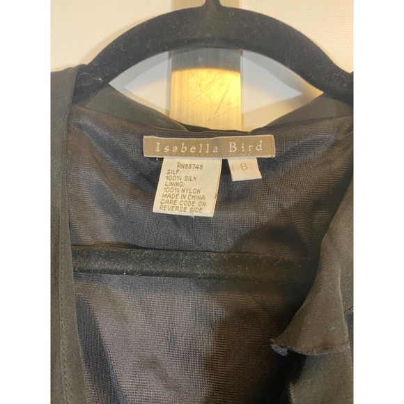 Isabella Bird Womens Sz 8 Silk Faux Wrap Ruffled V Neck Aline Dress LBD Black D9 - Picture 4 of 7